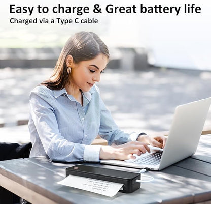 Inkless Portable Printer for Travel, Wireless Thermal Printer Supports 8.5 x 11 Inch Thermal Paper, Bluetooth Machine Includes Carry Case and 3 Rolls of Paper Kit, Black