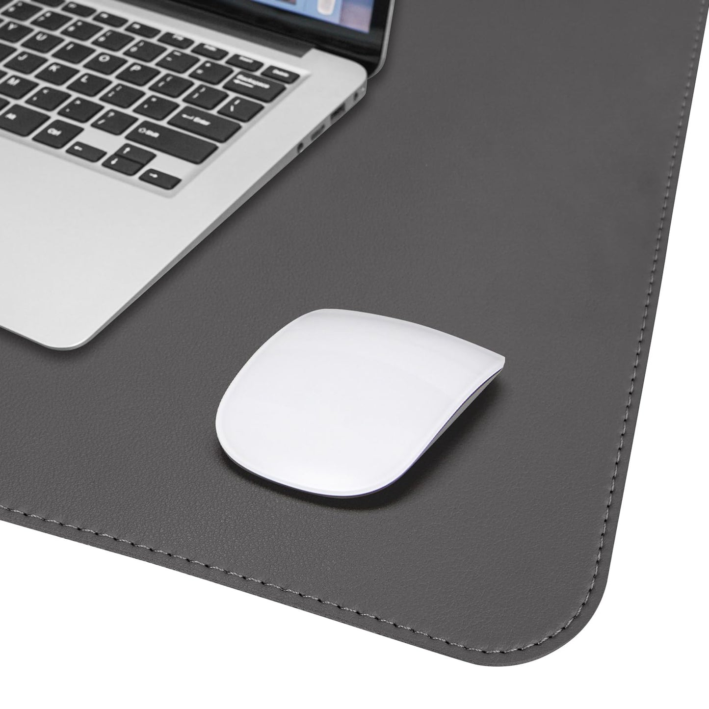AFIING Leather Desk Pad Protector, 47" x 17" Large Desk Mat with Natural Cork & PU Leather, Mouse Pad, Non-Slip, Waterproof Desk Writing Pad for Office and Home (Dark Grey)