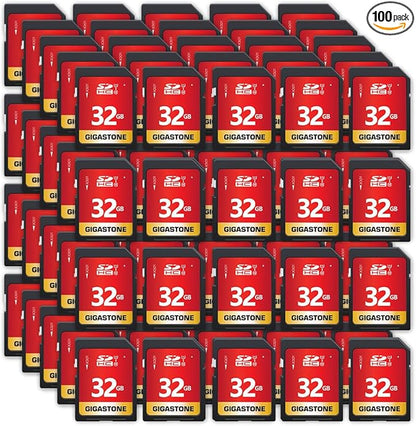 GIGASTONE 32GB SD Card 100-Pack UHS-I U1 Class 10 SDHC Memory Card High-Speed Full HD Video Compatible with Canon Digital Camera, SPYPOINT TACTACAM Trail Camera, with 100 Mini Cases
