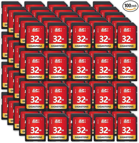 GIGASTONE 32GB SD Card 100-Pack UHS-I U1 Class 10 SDHC Memory Card High-Speed up to 80MB/s Full HD Video Compatible with Digital Camera, SPYPOINT TACTACAM Trail Camera, with 100 Mini Cases