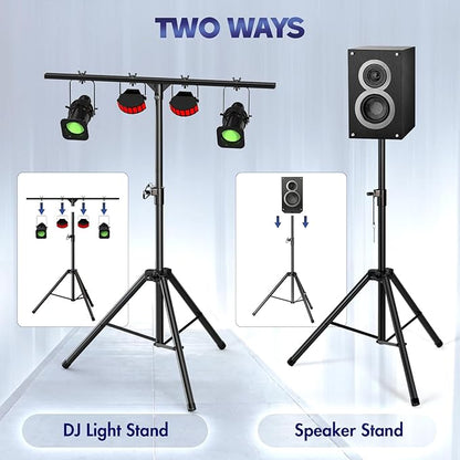 Qoope DJ Light Stand T-Bar,Heavy-Duty DJ Stand Tripod Adjustable DJ Lighting Stand Portable Stage Light Stand for DJ Lights Bar Party Light