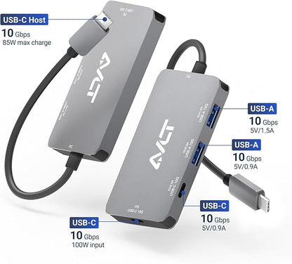 AVLT 4-Port USB 3.1 Gen 2 Type C 10G Hub with 85W PD Charging - Portable Multiport Adapter – Fast Data Transfer and Charging for MacBook, Laptop, PC, iPad (Does NOT Support USB-C Monitor)