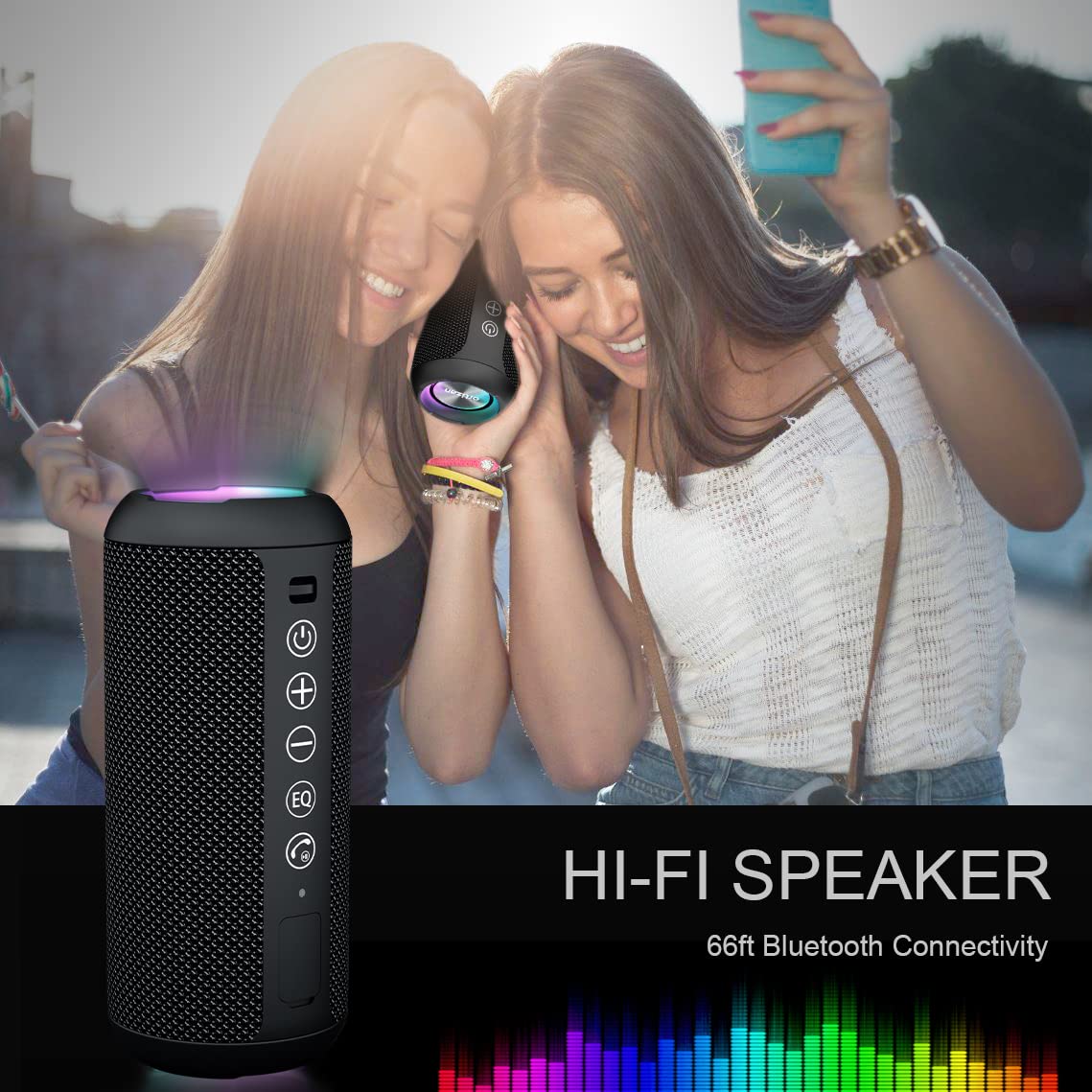 Ortizan Portable Bluetooth Speaker (1st Gen), IPX7 Waterproof, Wireless, Big Sound and Deep Bass, TWS Pairing, 30Hrs of Playtime, for Home/Party/Outdoor/Beach, Birthday Gifts for Men Women - Black