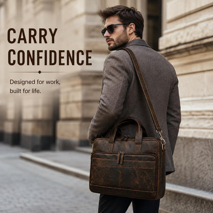 VINTAGE CRAFT SHOP Leather briefcases Laptop Messenger Bags Best Office Satchel Bag for Men and Women (Dark Brown)