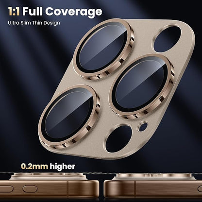 WSKEN for iPhone 16 Pro/iPhone 16 Pro Max Camera Lens Protector, [Military Grade Shatterproof] [Strong Adsorption] Metal Aluminum Alloy Tempered Glass Camera Screen Protector, Desert Titanium