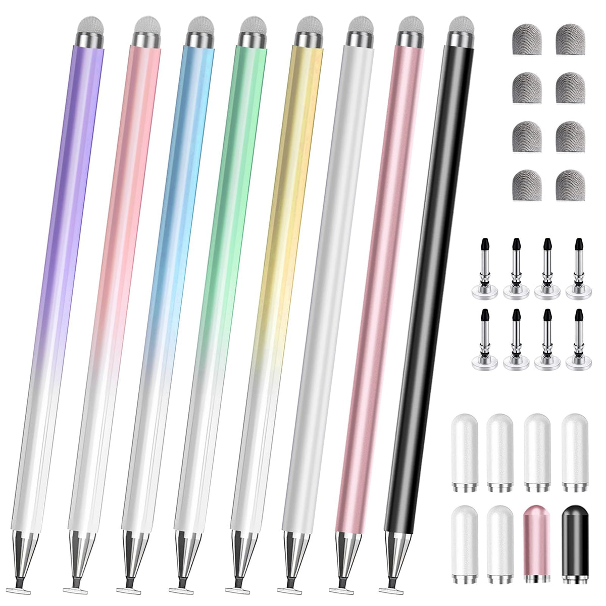 Stylus Pens for Touch Screens, 2 in 1 High Precision Universal Stylus Pen for iPad Compatible with Apple, iPhone, iPad, Android, Samsung Tablets, Phones, 3 Pack-Pink, Purple, Yellow