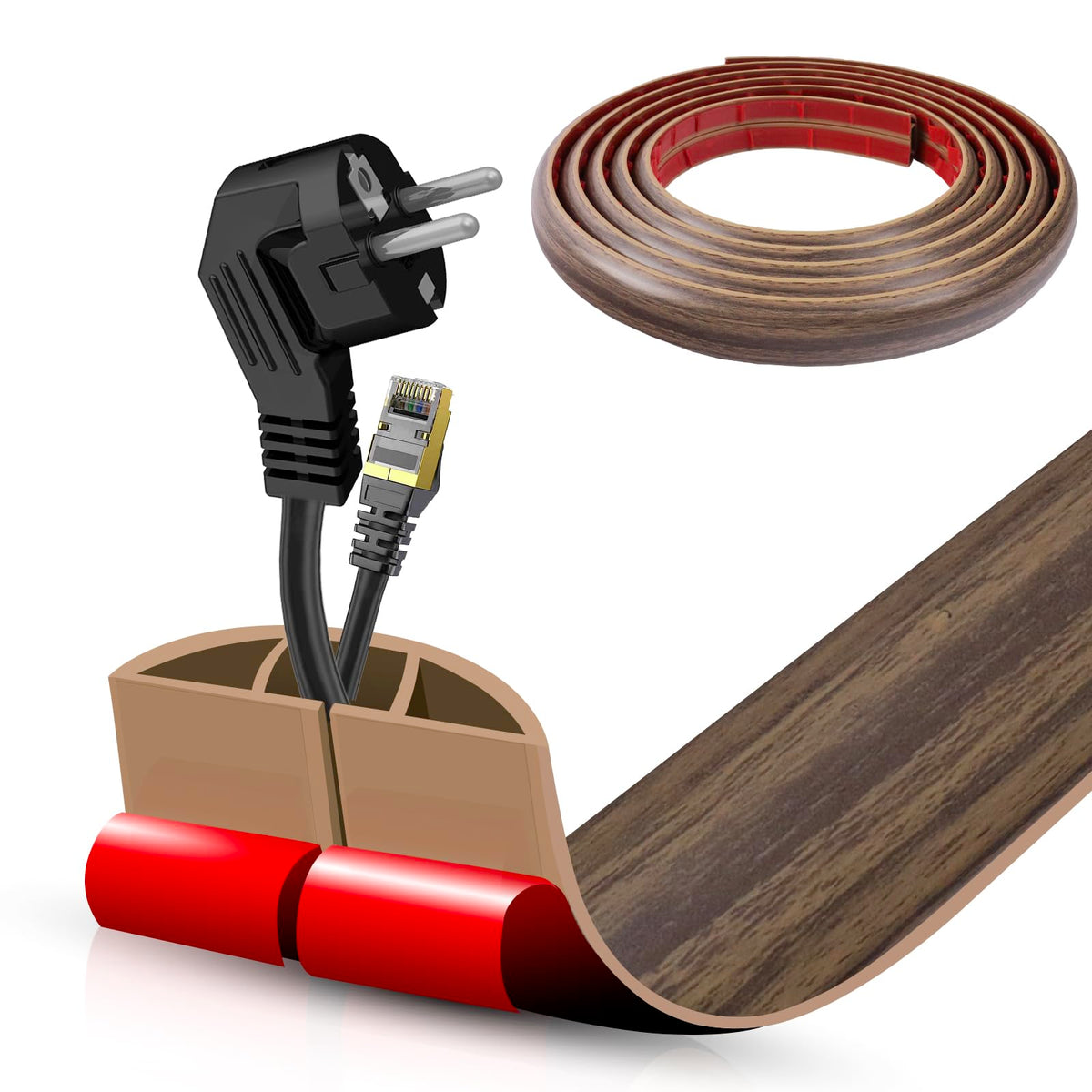 Floor Cord Cover Self Adhesive Cord Hider,10FT Cable Management, Extension Strip Protector for Wires, Prevent Cable Trips for Offices, Gyms, Exhibitions Cavity:0.39"(W) x 0.27"(H) Black