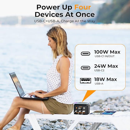 powkey Laptop Power Station 30000mAh 100W Portable Charger PD 3.0 Fast Charging 96Wh LiFePO4 Power Bank with USB-C Cable,Battery Backup for Laptop Phone Travel Camping Office Emergency Home