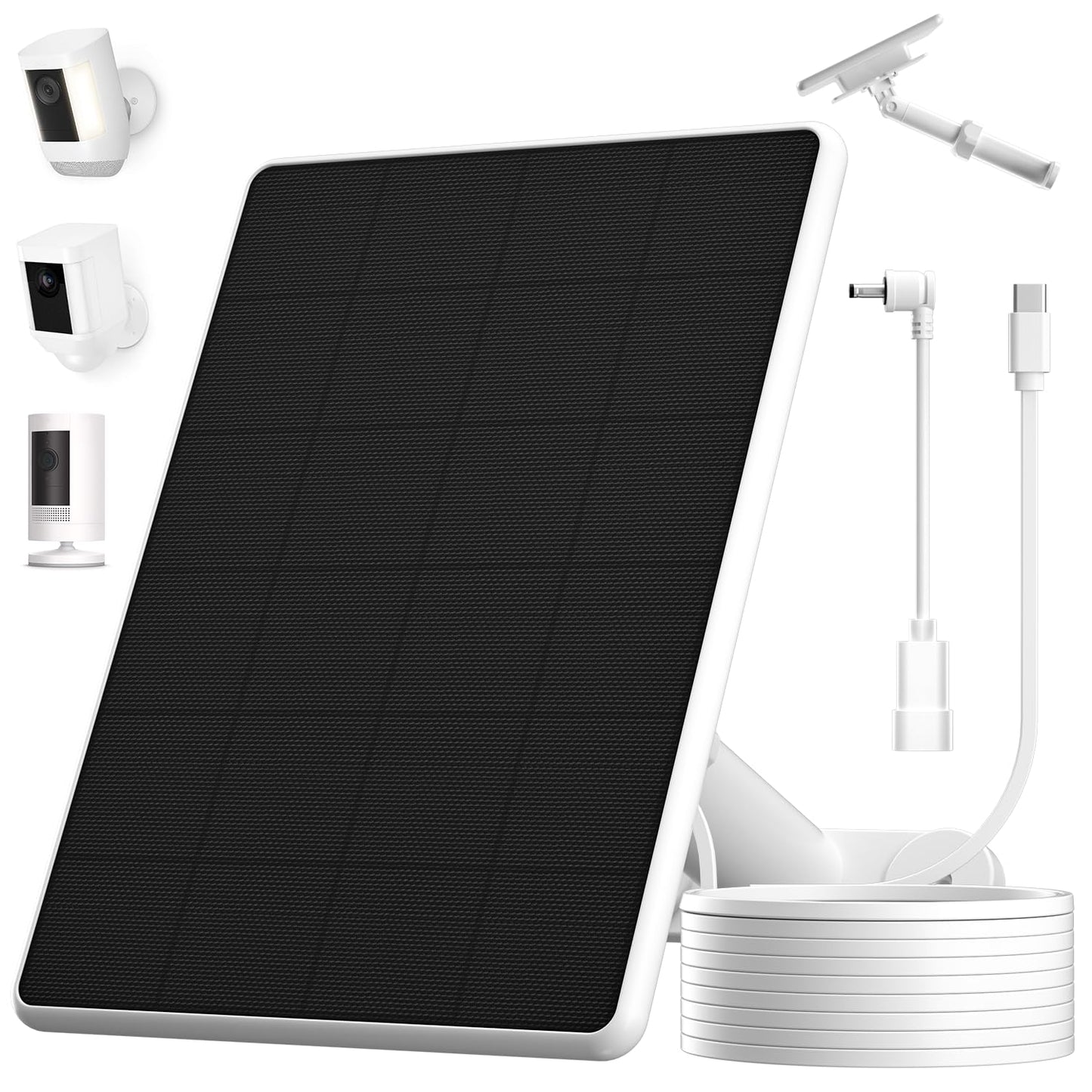 6W Solar Panel for Ring Spotlight Cam Battery & Stick Up Cam Battery, High-Efficiency Solar Charger with 360° Adjustable Retractable Bracket & 10ft Cable