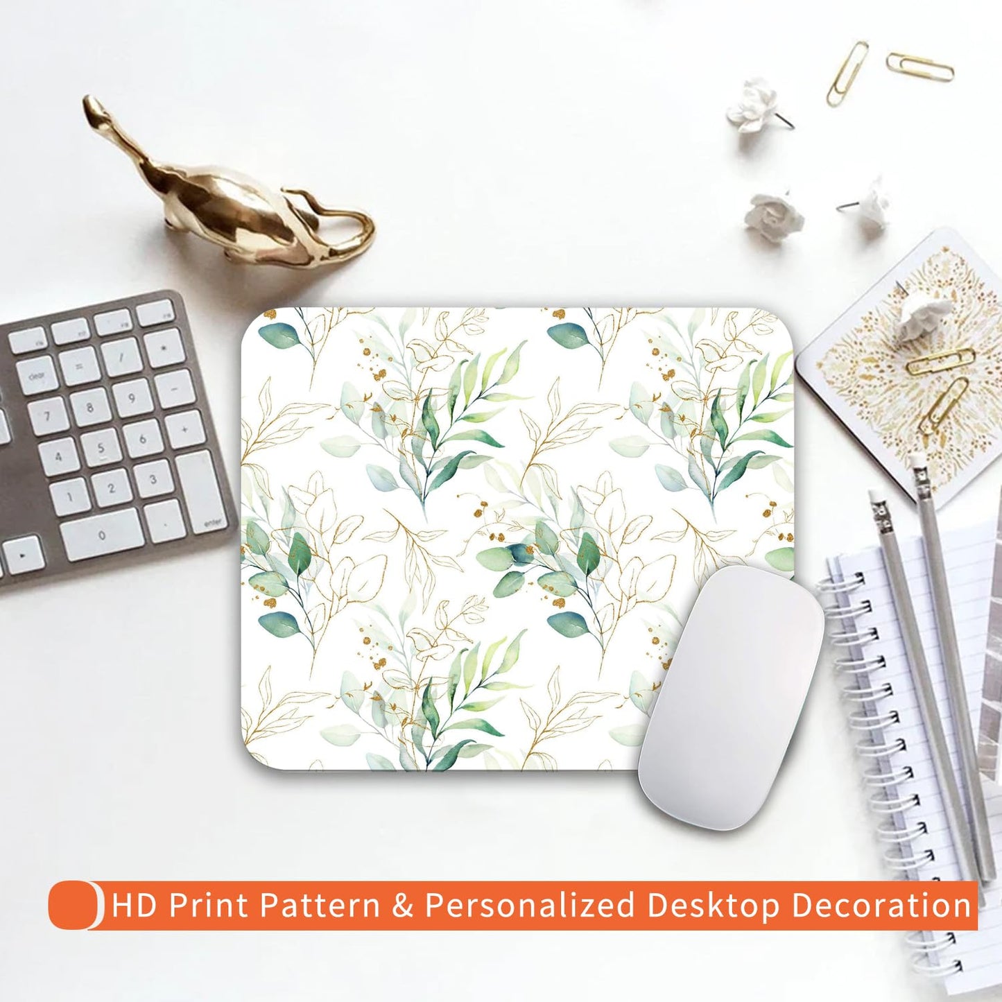 Armanza Square Mouse Pad Pretty Leaves, Personalized Premium-Textured Custom Mouse Mat Design, Washable Mousepad Cloth, Non-Slip Rubber Base Computer Mouse Pads for Wireless Mouse