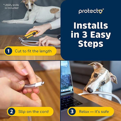 PROTECTO Heavy Duty Cord Protectors from Pets No Chew Solution, 7ft Easy to Use Dog & Cat Cord Protector, Clear & Odorless Critter Cord Covers for Pets, Power Audio & Video Wire Protector Tubing