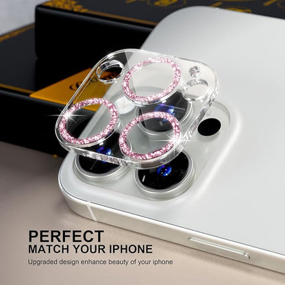 beuxece for 6 Pack iPhone 15 Pro/iPhone 15 Pro Max Camera Lens Protector [Drop Protection] [Case Friendly] [Easy Installation] 9H Tempered Glass Camera Screen Protector Cover, Glitter Pink