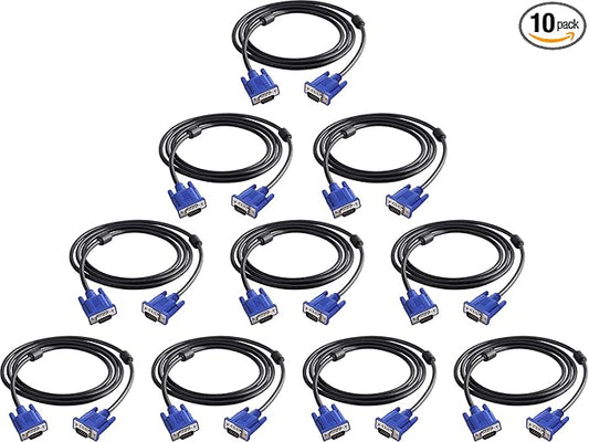 VGA to VGA Monitor Cable 15 Pin Male to Male Computer Cord Support 1080P Full HD for Laptop TV Projector - 6 Feet(10 Pack)
