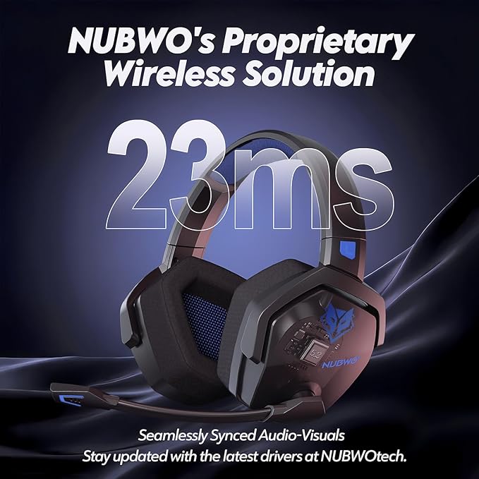 NUBWO G06 Dual Wireless Gaming Headset with Microphone for PS5, PS4, PC - 23ms Low Latency Audio - 100-Hour of Playtime - 50mm Drivers (Black-Blue)