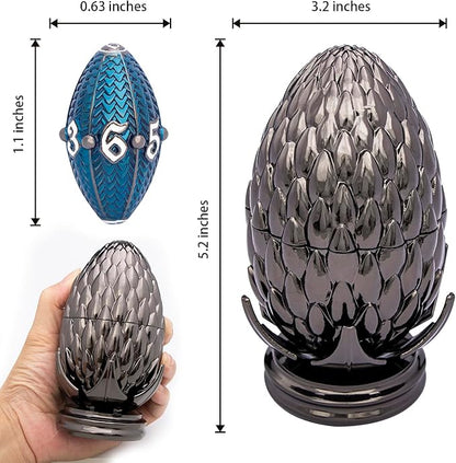 ARUOHHA DND Metal Dice Black Blue Dragons Egg Dice with Rotating Dragon Egg Shell, Compatible with D&D RPG Role Playing Game, Dungeons Polyhedral D and D Dice Set D20 D12 D10 D8 D6 D4
