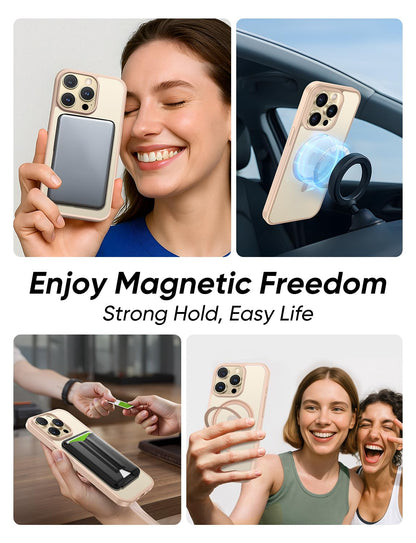 MAGIC JOHN 360° Rotatable Magnetic Invisible Stand for iPhone 14 Pro Case [Anti-Slip Grip] [Compatible with MagSafe] 16FT Shockproof for iPhone 14 Pro Case with Kickstand, Rose Gold