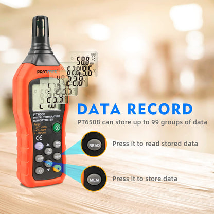 Protmex Digital Temperature Humidity Meter, Thermometer Hygrometer with Ambient Dew Point and Wet Bulb Temperature Indoor and Outdoor, Data Logger with Min/Max Hold, LCD Backlight, PT6508
