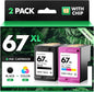 67XL Ink Cartridges Black Tri-Color Combo Pack Replacement for HP Ink 67 67XL Compatible with DeskJet 2855e 2755e 2700 2700e 2800e 4155e 4255e 2734e 4100 2827e 4100e Envy 6055e 6000 6400 6455e Printer