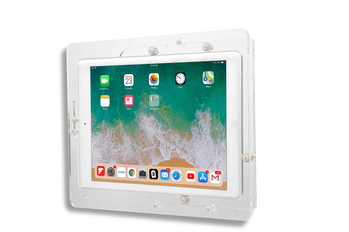 TABcare Anti-Theft Acrylic VESA Enclosure for Apple iPad mini 4/5 8" with Free Wall Mount Kit & 90-Degree Angle Charge Cable (iPad mini 4/5 8", White)