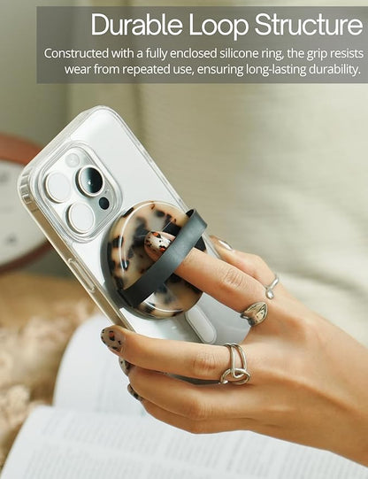 Heesch Tortoise Magnetic Phone Grip Loopy for Phone Case Ring Holder for iPhone Finger Loop for Back of Phone Girly Magsafe Grip Strap,Tortoise Shell Cell Phone Holder for Hand, Blonde Tortoise