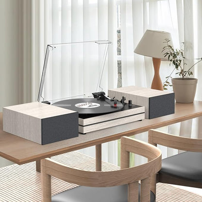 Record Player for Vinyl with External Speakers, Belt-Drive Turntable with Dual Stereo Speakers Vintage Vinyl LP Player Support 3 Speed Wireless AUX Headphone Input Auto Stop for Music Lover White