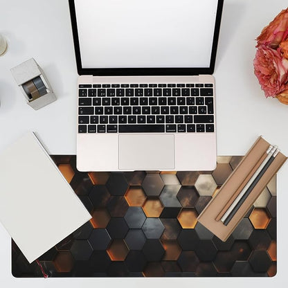 Desk Mat - Golden Honeycomb Technology Large Gaming Mouse Pad With Non-Slip Base and Stitched Edge, Extended Big Computer Keyboard Pad, 35.4"x15.7"