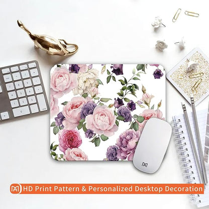 Square Mouse Pad Floral Roses,Personalized Premium-Textured Custom Mouse Mat Design,Washable Mousepad Cloth,Non-Slip Rubber Base Computer Mouse Pads for Wireless Mouse