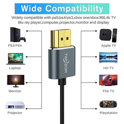 Twozoh Slim 4K HDMI Cable 1.6FT 5 Pack, Ultra Thin & Flexible Skinny HDMI to HDMI 2.0 Cord Support 4K/60HZ 18gbps Laptop, Monitor, PS5, PS4, Xbox One, Fire TV