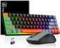 Snpurdiri 60% Wireless Gaming Keyboard and Mouse Combo,Rainbow Backlit Rechargeable 2000mAh Battery,Mini Mechanical Feel Keyboard + Popular RGB Mice for Gaming,Business Office(Gray-Black-Orange)