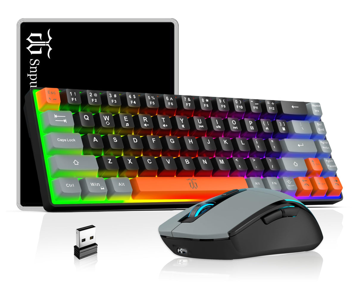 Snpurdiri 60% Wireless Gaming Keyboard and Mouse Combo (White-Black)