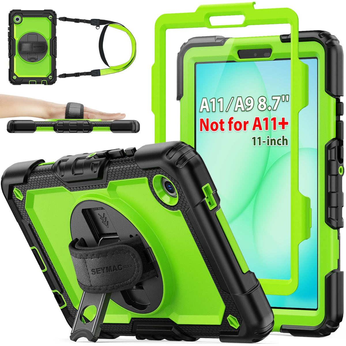 SEYMAC stock Case for Samsung Galaxy Tab A11+ Plus/A9+ Plus 11'', Full-Body Drop Protection Case with Screen Protector Pencil Holder [360° Rotating Hand Strap] &Stand, Purple+Colorful