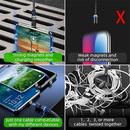 Magnetic Charging Cable (6-Pack,1.6+3.3+3.3+6.6+6.6+10ft) 540° Rotation 3A Fast Charging Data Sync 3 in 1 Magnetic Phone Charger Cable with LED Light Compatible with Micro USB Type C Phone Device
