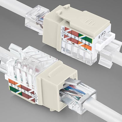 Everest Media Solutions 45° Angled CAT6A Keystone Jack in Ivory - Slim Profile, UTP RJ45 Female Ethernet Connector - Compatible with 45° Angled Speed Termination Tool - 45Term - 10-Pack
