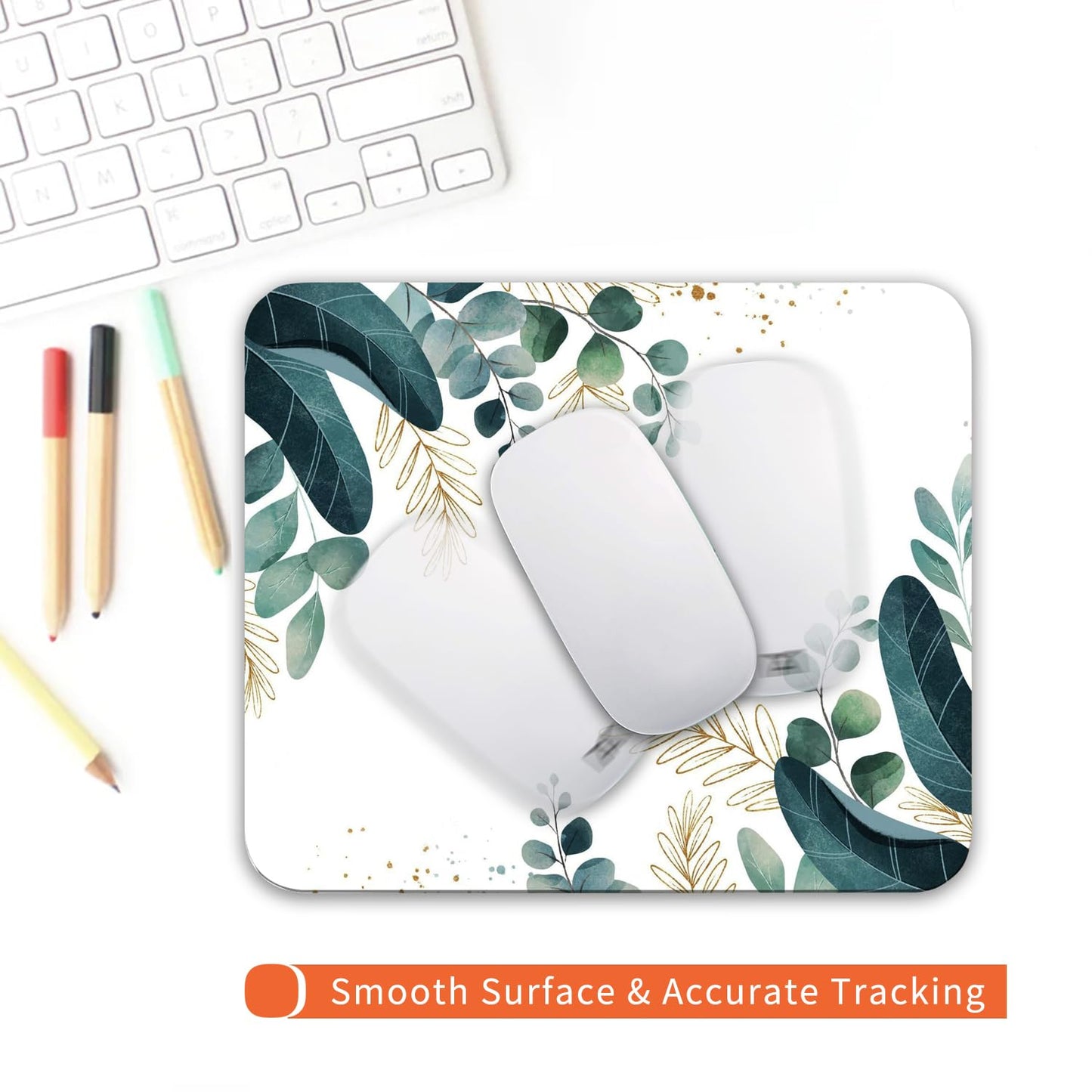 Armanza Square Mouse Pad Green Leaves, Personalized Premium-Textured Custom Mouse Mat Design, Washable Mousepad Cloth, Non-Slip Rubber Base Computer Mouse Pads for Wireless Mouse