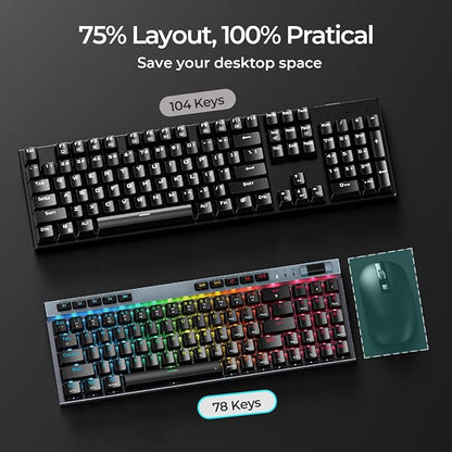 RGB Mechanical GamingKeyboard, 78 Keys Hot-Swap Mechanical Keyboard With Magnetic Red Switches, Ergonomic Keyboard with Aluminum Cover/Media Keys/Software/Dual System WiredKeyboard for PC/Mac Gamer
