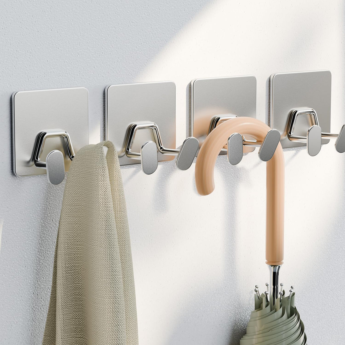 Adhesive Shower Hooks for Inside - Extra Sticky Razor Holder, White 4 Pack