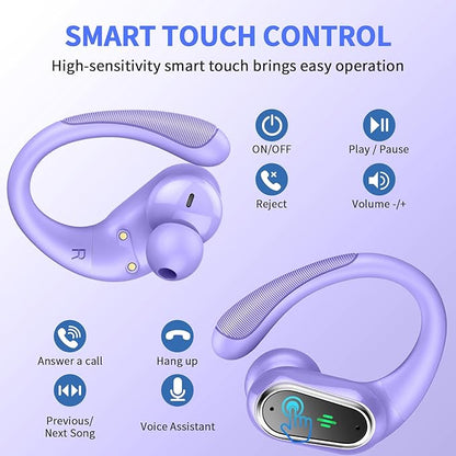 Wireless Earbuds, 2025 Bluetooth 5.4 Headphones Sport, Bluetooth Earbuds with ENC Noise Canceling Mic, 50H Stereo Wireless Headphones IP7 Waterproof with Earhooks, Dual LED Display for Workout/Running