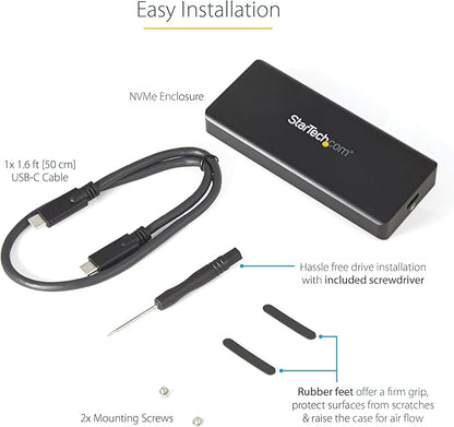 StarTech.com USB-C 10Gbps M.2 NVMe PCIe SSD Enclosure - Rugged Aluminum External M.2 PCIe M-Key Case IP67 Rated - 1GB/s Read/Write - Supports 2230/2242/2260/2280 - TB3 Compatible - Mac/PC, TAA
