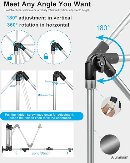 Tablet Wall Mount, 35" Aluminum Alloy Foldable Arm, 360 Degree Angle Adjustable for Kitchen/Desk, Compatible with 4.7-13" Tablet Like iPad Pro, Air, Mini, iPhone, Galaxy, Fire, Switch, Camera, Webcam