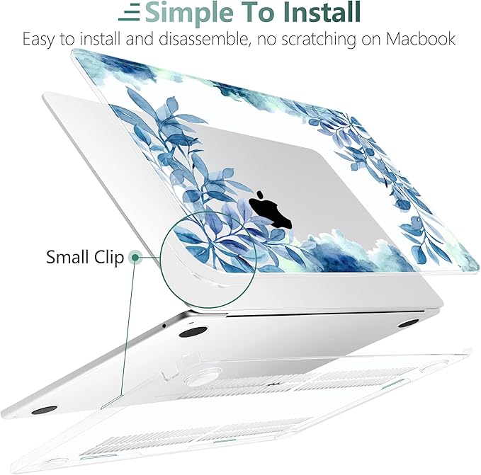 TWOLSKOO for MacBook Air 15 inch Case 2026 2025 2024 2023 Release M5 A3448 M4 A3241 M3 A3114 M2 A2941, Plastic Hard Shell & Screen Protector & Keyboard Cover & Trackpad Film, Blue Floral