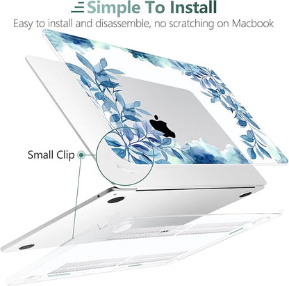 TWOLSKOO for MacBook Air 15 inch Case 2026 2025 2024 2023 Release M5 A3448 M4 A3241 M3 A3114 M2 A2941, Plastic Hard Shell & Screen Protector & Keyboard Cover & Trackpad Film, Blue Floral