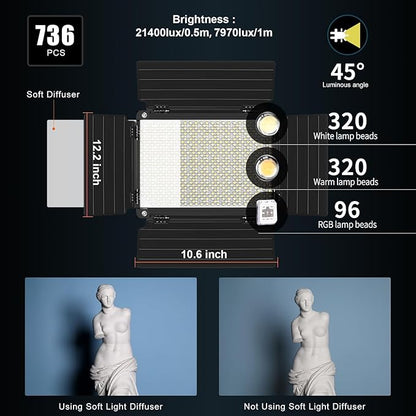 RGB Full Color LED Video Light, GVM 3 Pieces Photography Lighting Kit with APP Control, for YouTube Studio, Video Shooting, 3200-5600K/CRI 97/8 Kinds of The Scene Lights, with U Bracket and Barn Door