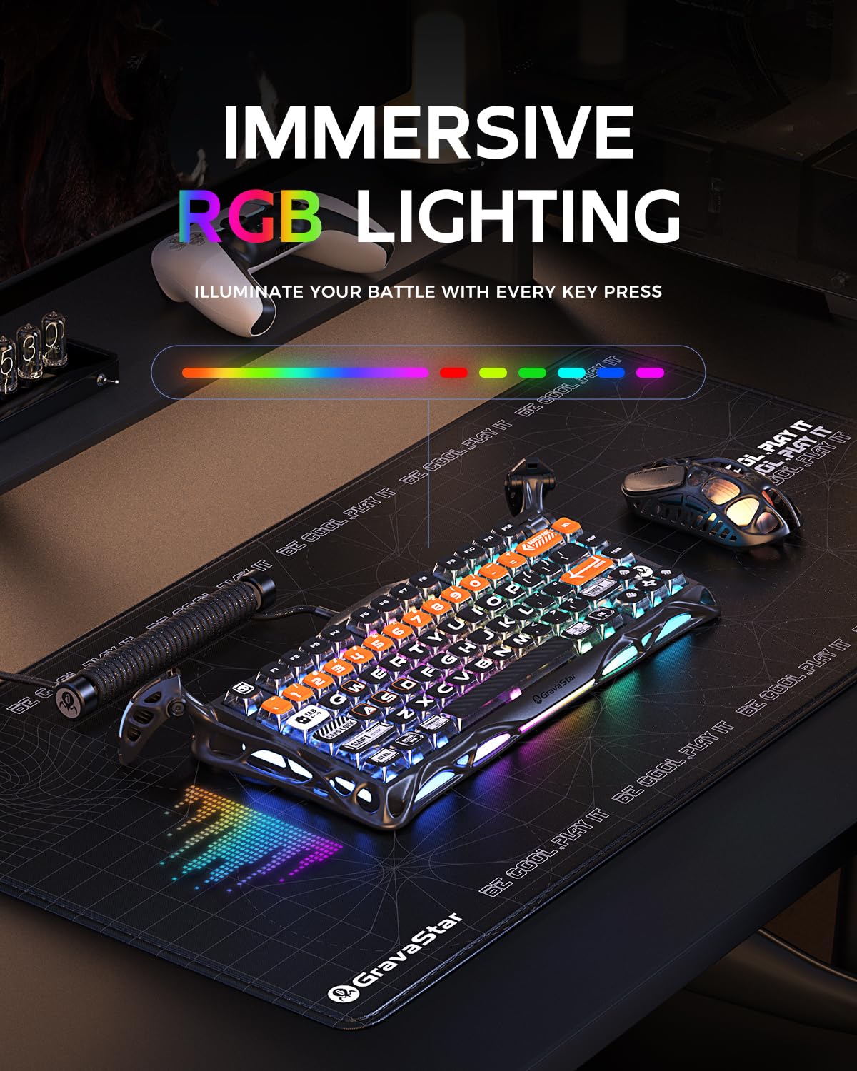 GravaStar Mercury K1 Pro Wireless Mechanical Gaming Keyboard, 75% Layout RGB Custom Keyboard, Aluminum Alloy Matte Black Frame with Phoenix-Inspired Keycaps, Hot-Swappable Linear Switches【CyberFlare】