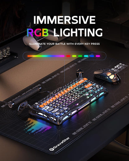 GravaStar Mercury K1 Pro Wireless Mechanical Gaming Keyboard, 75% Layout RGB Custom Keyboard, Aluminum Alloy Matte Black Frame with Phoenix-Inspired Keycaps, Hot-Swappable Linear Switches【CyberFlare】