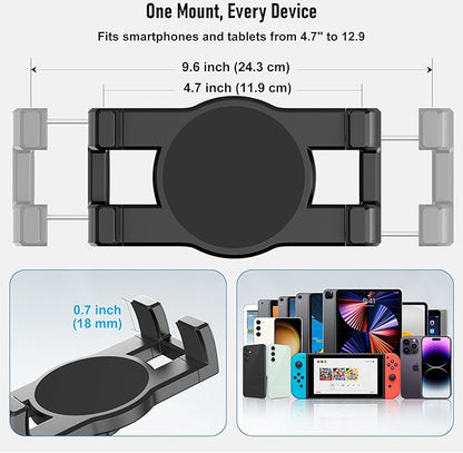 Industrial Tablet Mount for Truck&Vehicle, Heavy Duty Drill Base iPad Mount Holder for Car, Adjustable Aluminum Arm, Compatible w/ 4.7"-12.9" Devices, Perfect for Dashboard, Boats, Walls–Black
