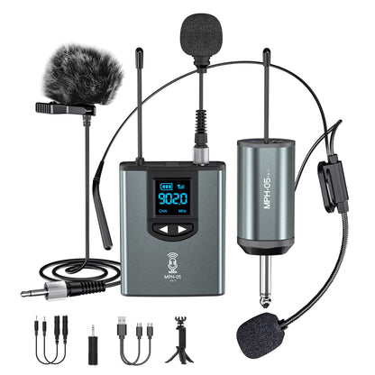 ttstar Wireless Microphone System Headset/Stand/Lavalier Mic with Rechargeable Bodypack Transmitter Receiver for PA Speaker, Camera, Recording, Teaching, Church (1T1R-Steel)