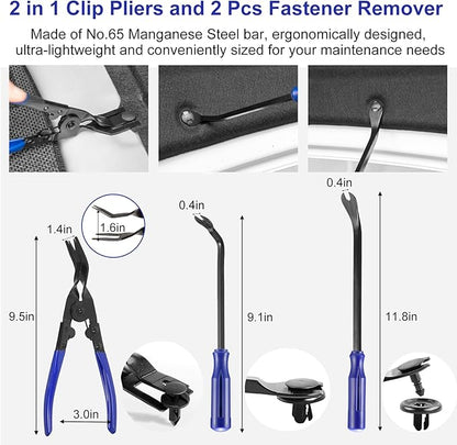 Trim Removal Tool Kit 250Pcs Car Removal Tool Kit Pry Tool Set Auto Clip Pliers Panel Door Radio Dash Window Bumper Adhesive Cable Clips Retainer Clip Set Terminal Removal Tool Set Fastener Remover