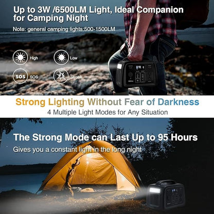 BLUERISE Solar Generator 320Wh Portable LiFePO4 Power Station with Foldable Solar Panels 60W with 2 AC Outlet 110V/300W Solar Mobile Battery Packup for Camping Hunting Home Emergency