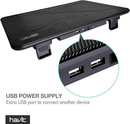 Havit HV-F2056 15.6-17 Inch Laptop Cooler Cooling Pad - Slim Portable USB Powered (3 Fans) (Black+Red)