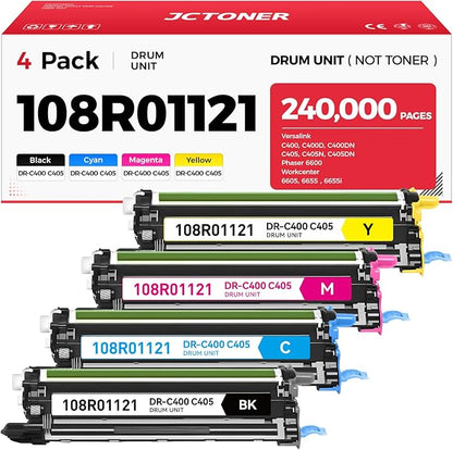 C400 C405 Drum Unit 108R01121 Imaging Drum (Black Cyan Magenta Yellow 4-Pack) Replacement for Xerox Versalink C400 C400D C400DN C405 C405N C405DN Phaser 6600 Workcenter 6605 6655 6655i Color Printer